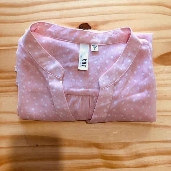 Kut from the Kloth Women’s Pink & White Spots Button Up Long Sleeve Blouse M - Picture 10 of 11